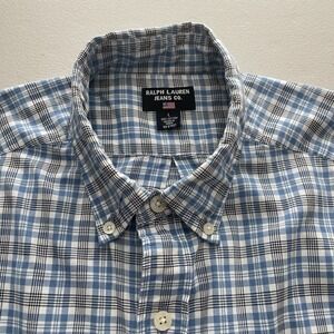 VTG Ralph Lauren Jeans Co‎ S/S Button Down Shirt Blue Plaid L